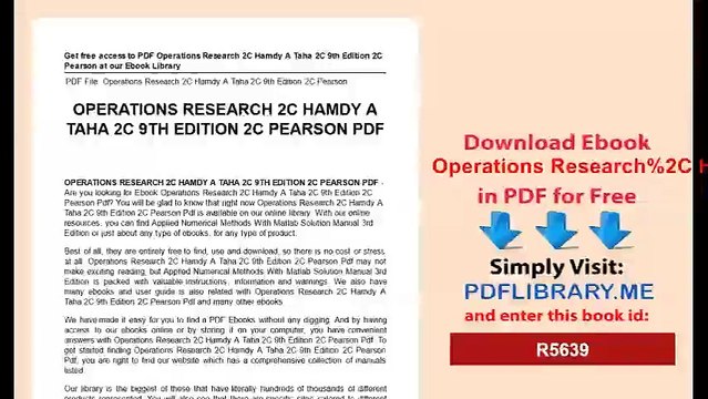 Operations Research Hamdy A. Taha 9th Edition Pearson
