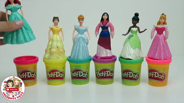 Play Doh POLLY POCKET Sparkle Disney Princess Dresses Ariel Cinderella Belle Tiana Mulan Aurora
