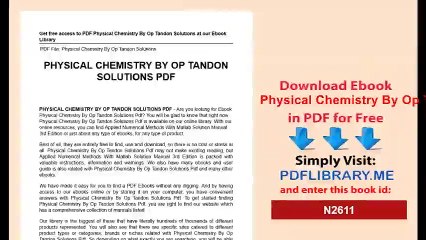 Physical Chemistry By Op Tandon Solutions