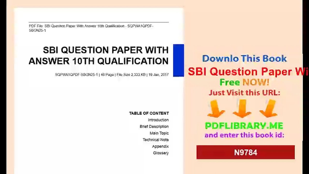 SBI Question Paper With Answer 10th Qualification