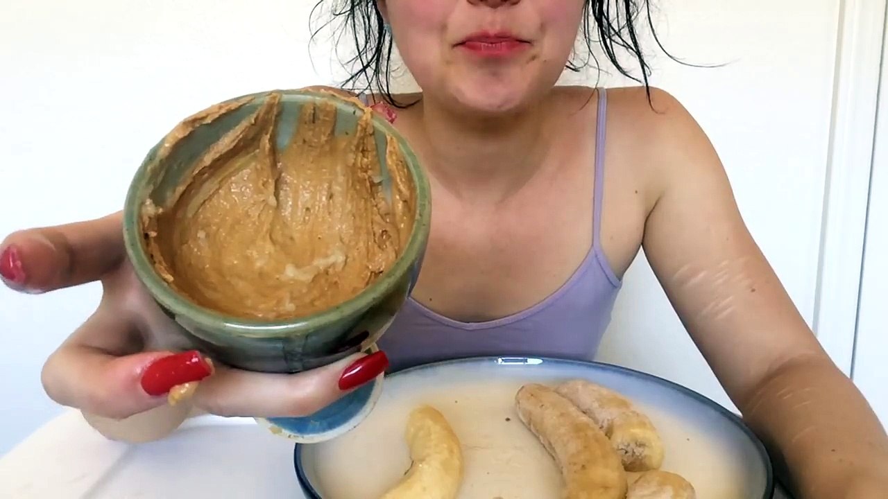 ASMR Eating Frozen Banana and Peanut Butter | 1,000 Subscriber Thank You