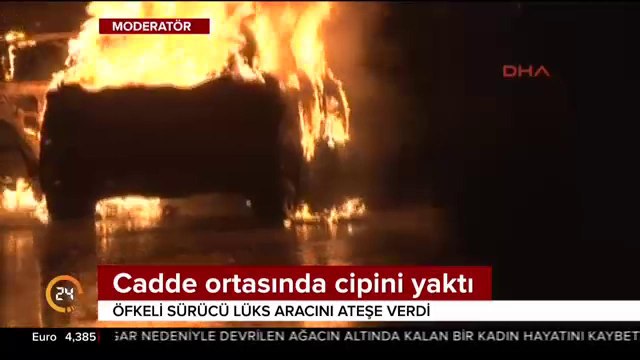 Öfkeli sürücü lüks aracını ateşe verdi