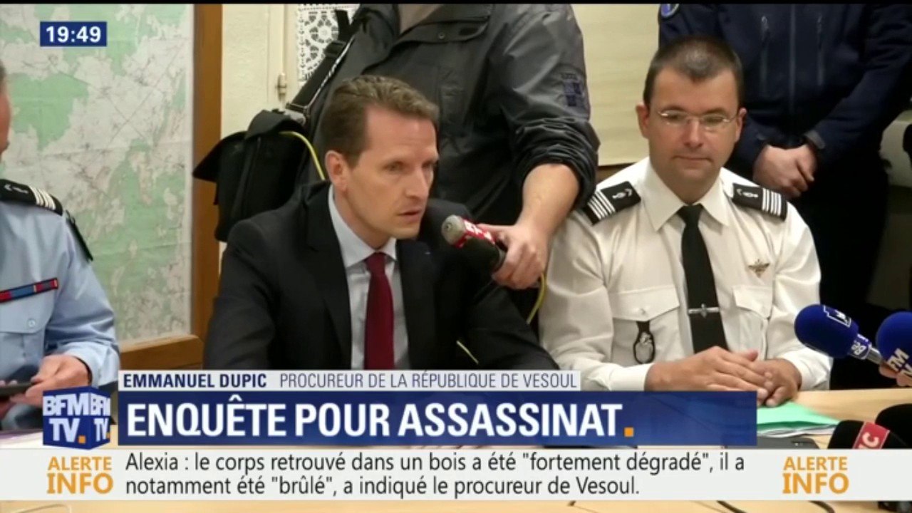 Le corps retrouvé à proximité du lieu de la disparition d’Alexia "a volontairement été brûlé", dit le procureur