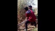 The villagers caught a Python that swallowed a dog