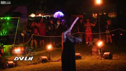 Woman deep throats a 4 foot long balloon