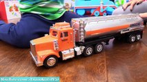 Toy Channel: Semi Hauler Trucks Playtime! Gas Tanker, Flatbed Tow Truck, Construction Truck & More