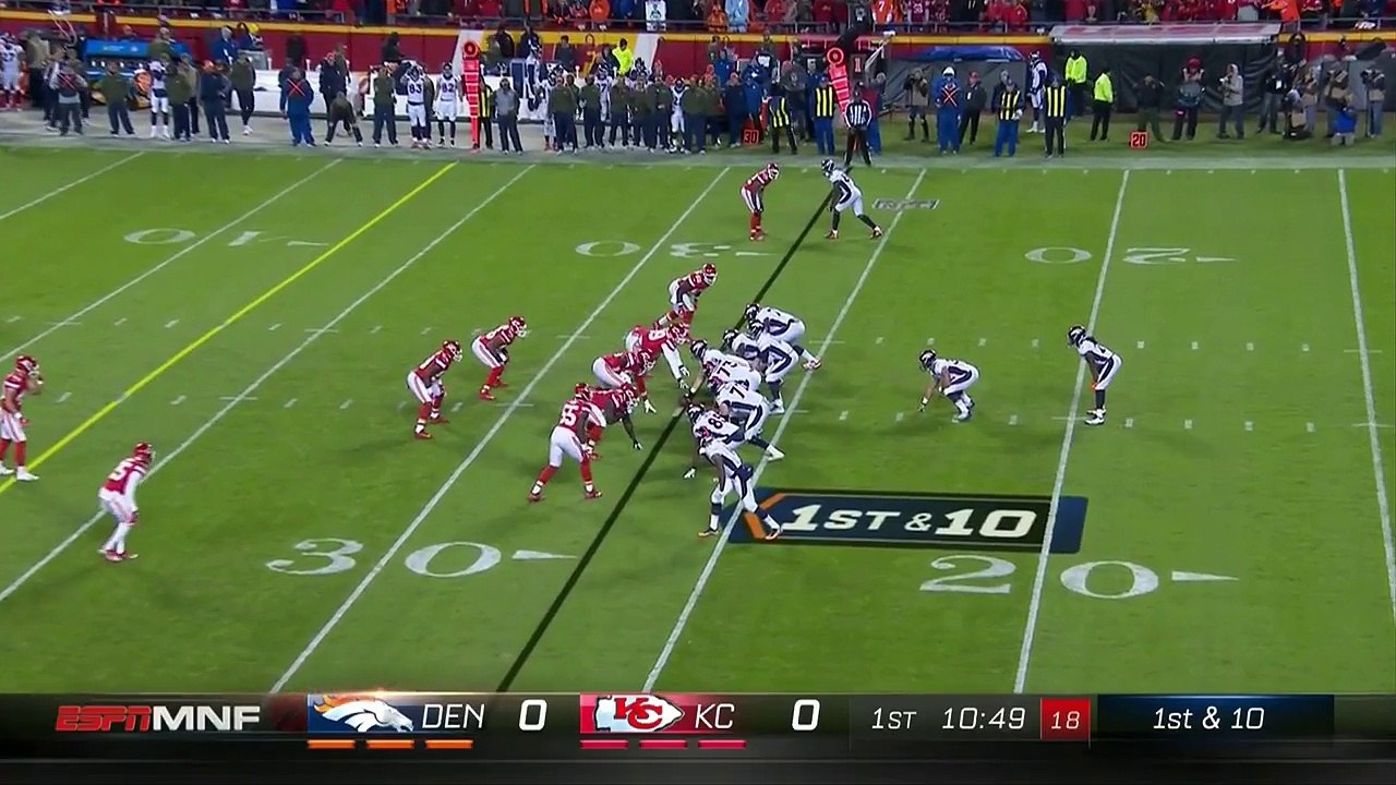 Denver Broncos running back Jamaal Charles picks up 18 yards on first run as Kansas City Chiefs visitor