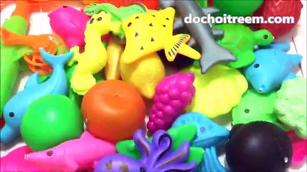 Đồ chơi câu cá bể phao bơi lớn, 50 loại cá: cá vàng, cá đuối, rùa, bạch tuộc. (Chim Xinh)