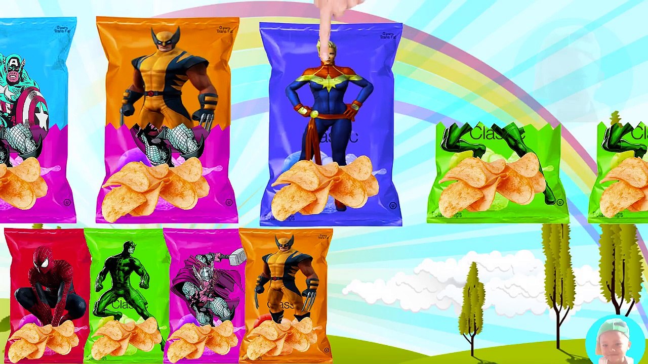 Spider Man Wrong Heads Iron man Thor Hulk avengers characters Learn Colors with Potato Chips