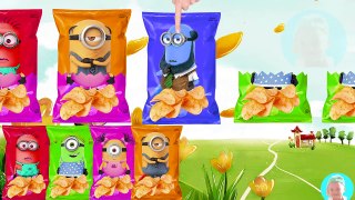 Wrong hEADS Minions BOB Mel Kevin Jerry Tim Tom Learn Colors with Potato Chips