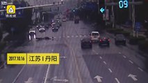 Motorcyclist crashes straight into a car in the opposing lane