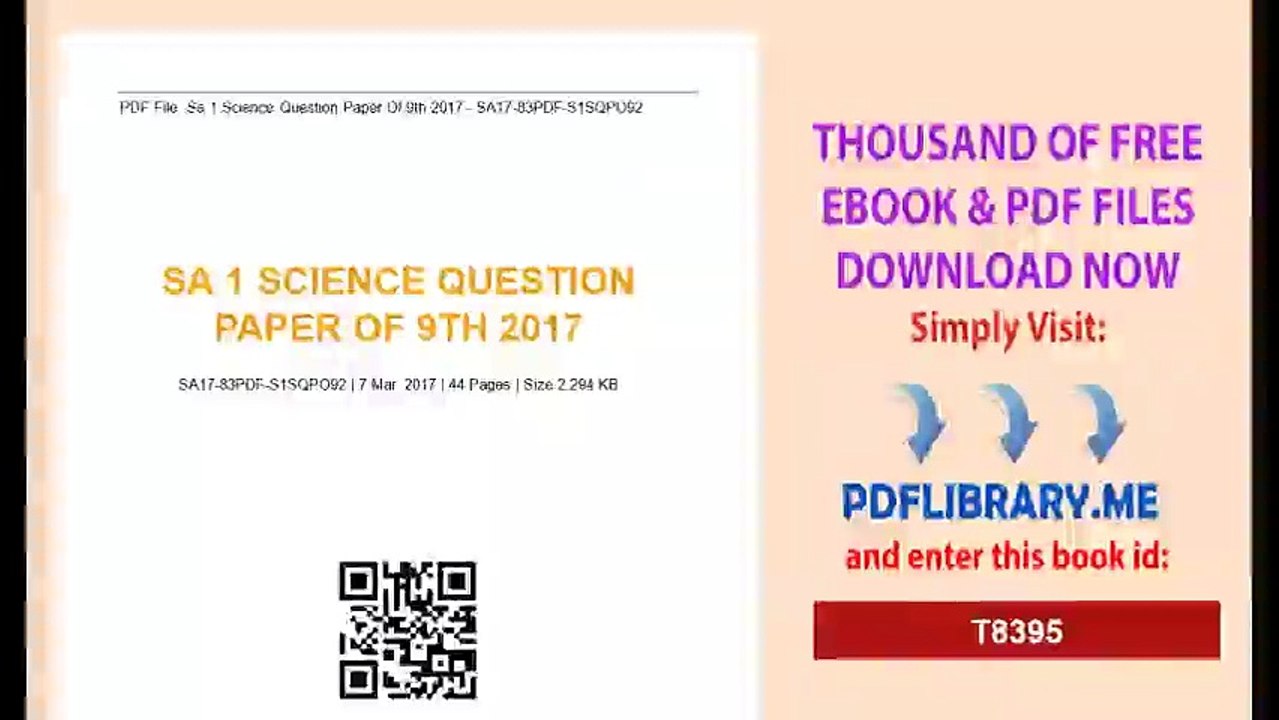 Sa 1 Science Question Paper Of 9th 2017