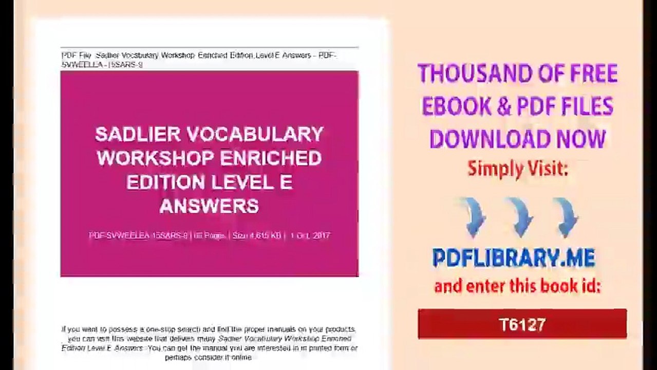 Sadlier Vocabulary Workshop Enriched Edition Level E Answers