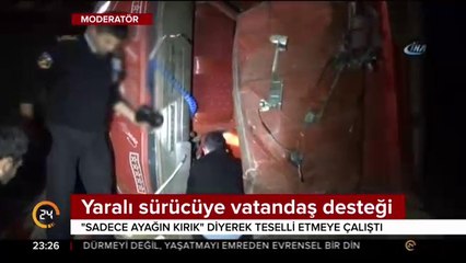 Yaralı sürücüye vatandaş desteği