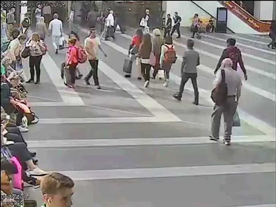 Un homme attaque sauvagement un vieillard devant des passants à une gare de train.