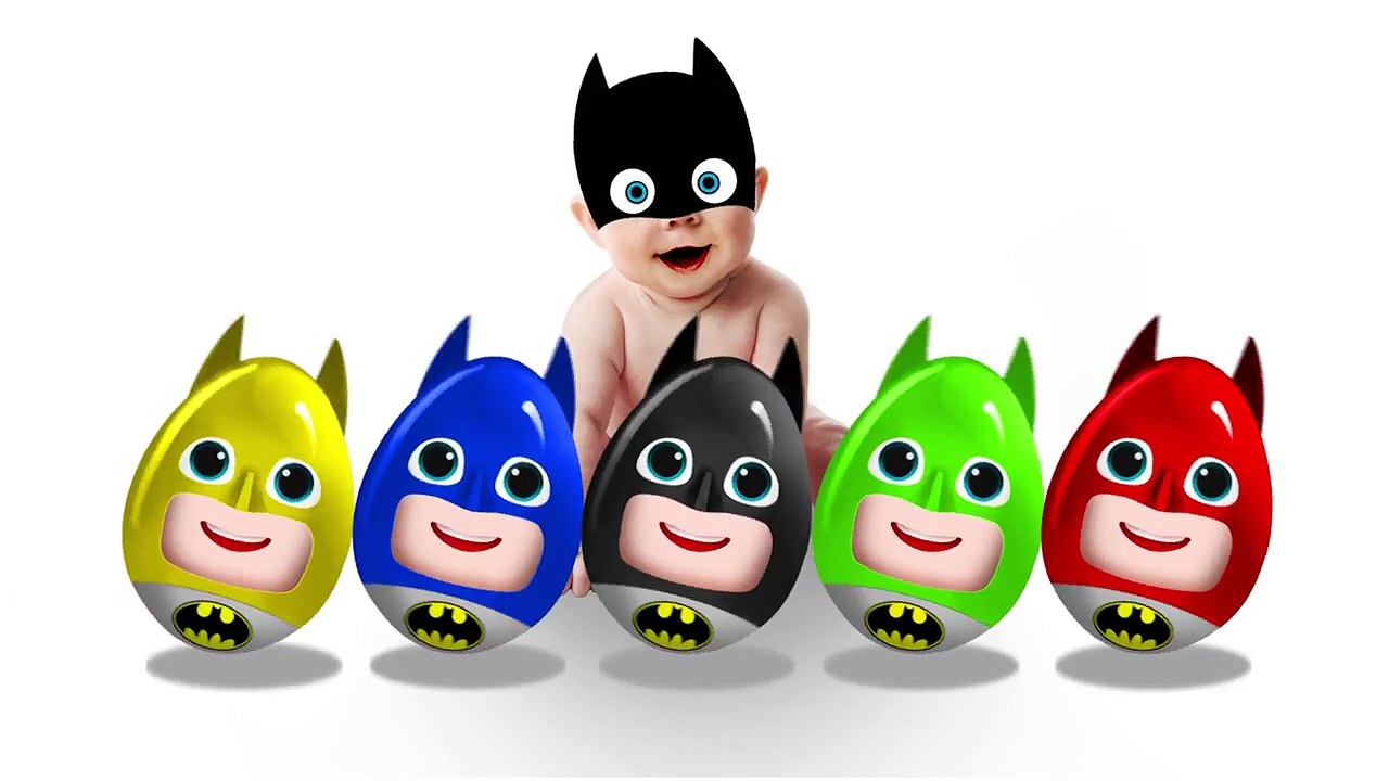 Baby eating an egg with a Batman Baby turns into a Baby Batman Finger Family Learn Colors