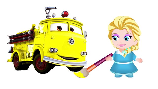 Baby Frozen Elsa paints Firetruck McQueen! Learn Colors! Finger Family! Colors for Toddlers!