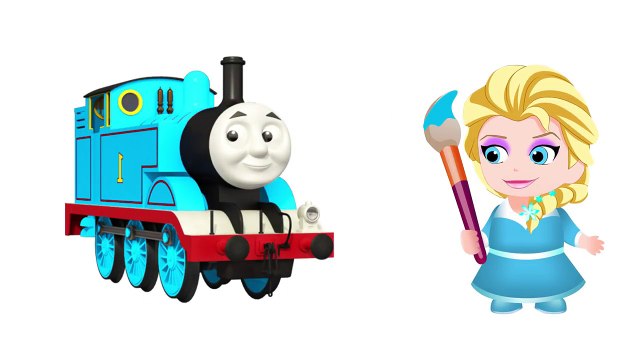 Baby Frozen Elsa paints Thomas the Train! Learn Colors! Colors for Toddlers! Finger Family!