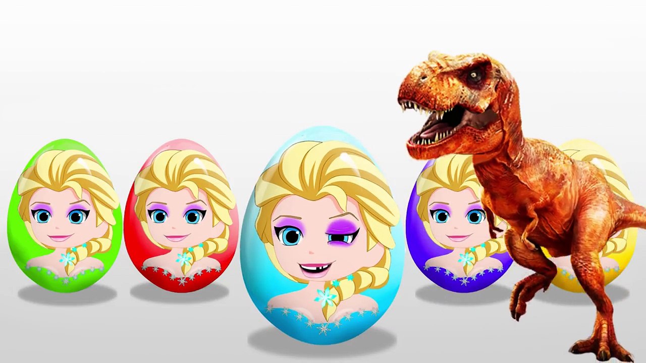 Frozen Elsa Surprise! Angry Dinosaur! Learn Colors! Surprise Eggs! Video for kids!