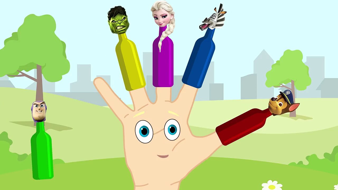 Learn Colors with Paw Patrol! Madagascar! Hulk! Frozen Elsa! Bottles! Finger Family Song! for kids