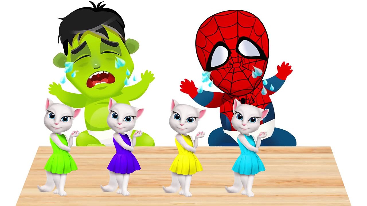 BABY SPIDERMAN CRY with BABY HULK! FINGER FAMILY! TALKING ANGELA!