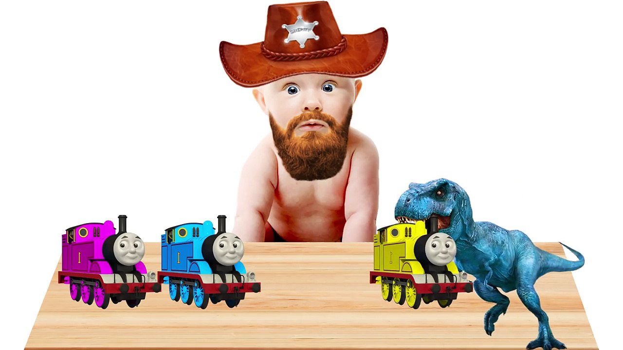 BEARDED BABY CRY with DINOSAUR and THOMAS TRAIN! FINGER FAMILY! Video for kids!