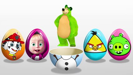MASHA and the BEAR!!! LEARN COLORS! ANGRY BIRDS! OLAF! Surprise Eggs! Video for kids and children!