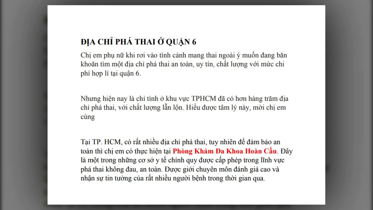 Những địa chỉ phá thai quận 6 tốt nhất ?