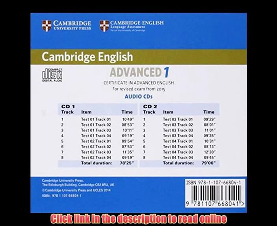 [PDF] Cambridge English Advanced 1 for Revised Exam from 2015 Audio CDs (2): Authentic Examination Papers from Cambridge English Language Assessment (CAE Practice Tests) PDF Online