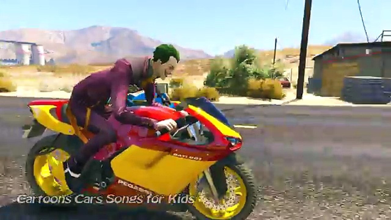 Spiderman Joker Hulk Venom on Motorbikes w/ Superheroes Prank Cartoon for Kids Fun Children Songs