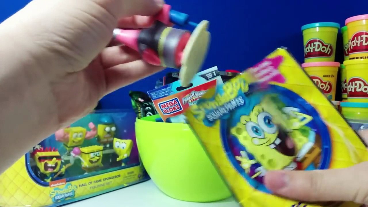 GIANT SPONGEBOB Surprise Egg Play Doh - TMNT Pokemon Minecraft Angry Birds