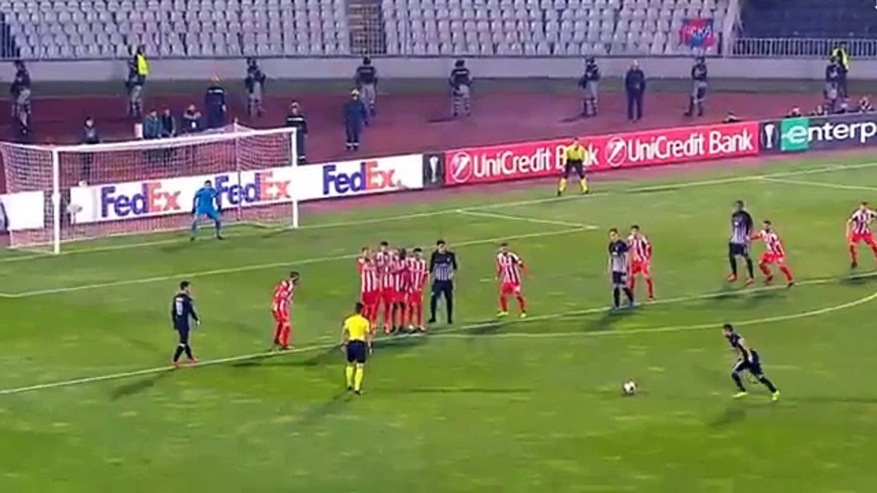 Partizan Beograd vs Skenderbeu -- 39' Zoran Tosic Amazing Free Kick Goal 1 -0 HD (02-11-2017)