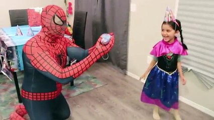 Spiderman & Frozen Anna - Spidermans Birthday Party in Real Life - Fun Superhero Movie