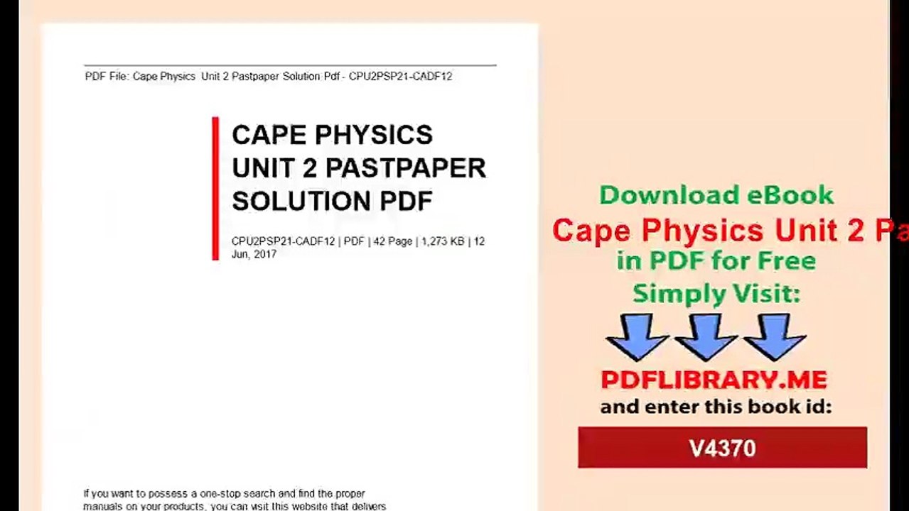 Cape Physics Unit 2 Pastpaper Solution Pdf