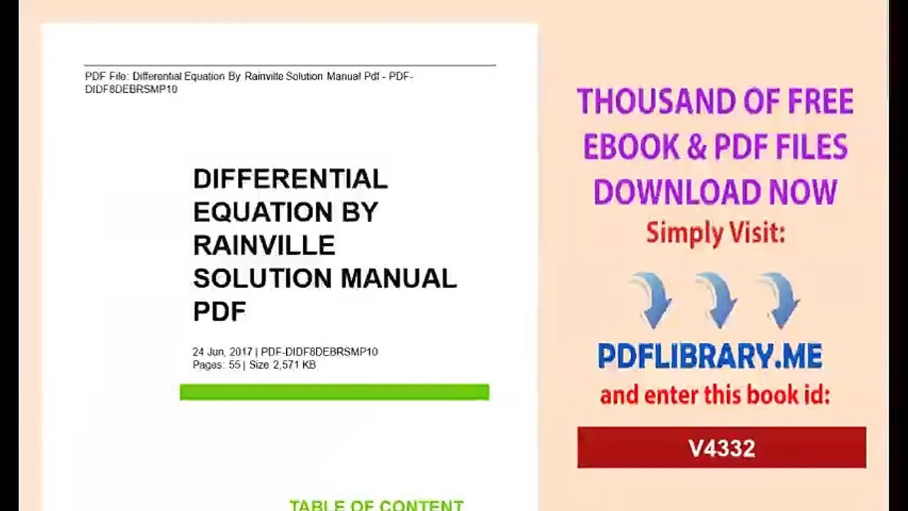 Differential Equation By Rainville Solution Manual Pdf