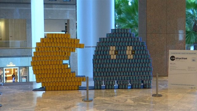 Sculptures made of cans offer creative solutions for hungry New Yorkers