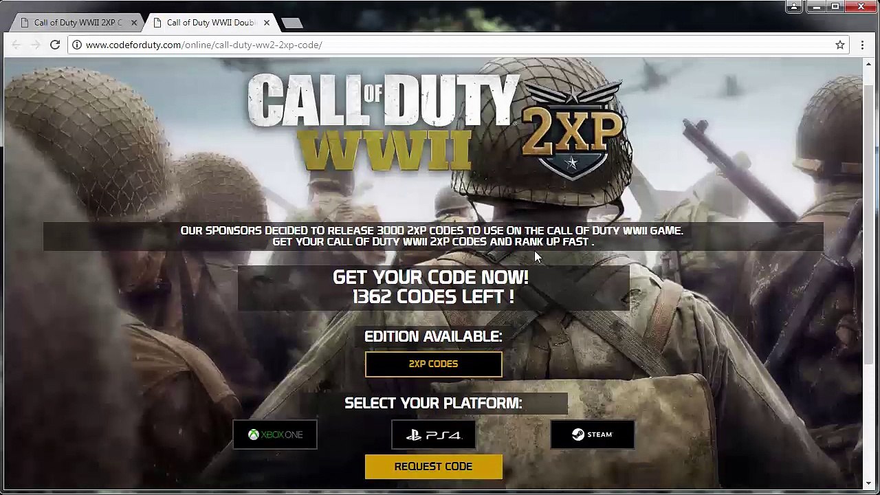 How to Get Call of Duty WWII 2XP Codes Free - Xbox One, PS4 and PC - video  Dailymotion