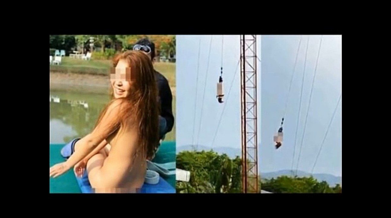Beauty dresses bungee jumping, the result skirt slipping, naked hanging in the air awkward .....