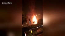 Huge wooden tower in playground catches fire in Canning Town, London