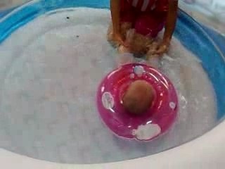 The little baby swims