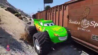 Monster Lightning McQueen in Train Trouble! Spiderman Cartoon Children Songs with Action SHS