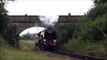 British Steam Engine Puffing it's Train Under a Stone Bridge
