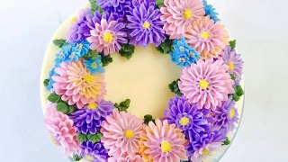 HOT CAKE TRENDS 2016! Buttercream Aster Flower Wreath cake - How to make by Olga Zaytseva