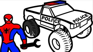 Spiderman Repair Police Monster Truck Coloring Pages for Kids Coloring Book Kids Fun Art