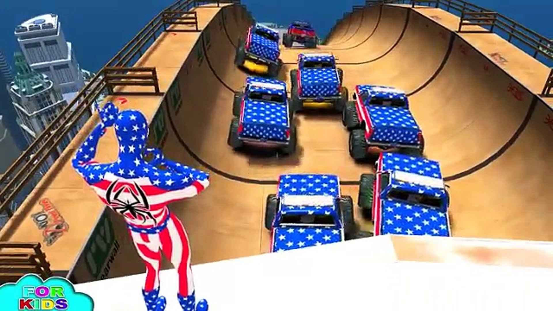 ⁣Spiderman CAPTAIN AMERICA & GIANT MONSTER TRUCKS - Songs for Children Nursery Rhymes