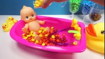 Baby Doll Bath Time With M&M Candy Learn Colors Ball Pit Show Surprise Toys Egg