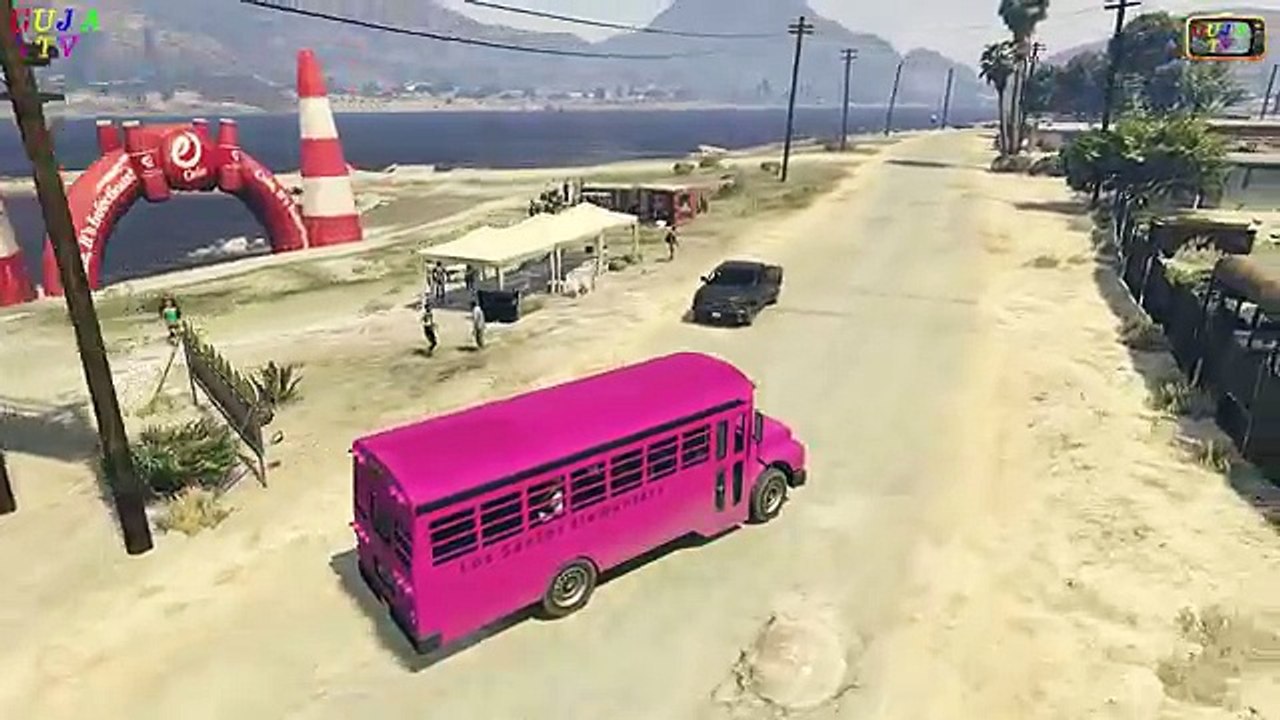 Spideram Shrek and Mickey Mouse with Pink School Bus (Nursery Rhyme)