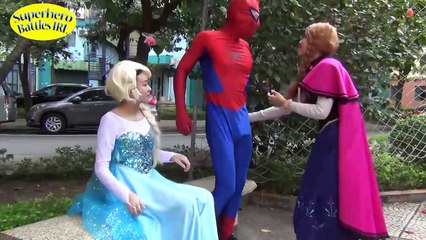 Frozen Elsa Loses Her BIKINI Spiderman help! W/ VS joker, batman, maleficet Superhero IRL!
