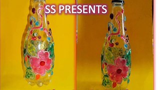 Glue Gun Art On bottle & Diy room decor plastic bottle vase