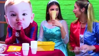 Elsa ICE CREAM FACE & BAD Baby Spiderman! w! Joker Frozen Elsa FUN IRL Superhero in Real Life